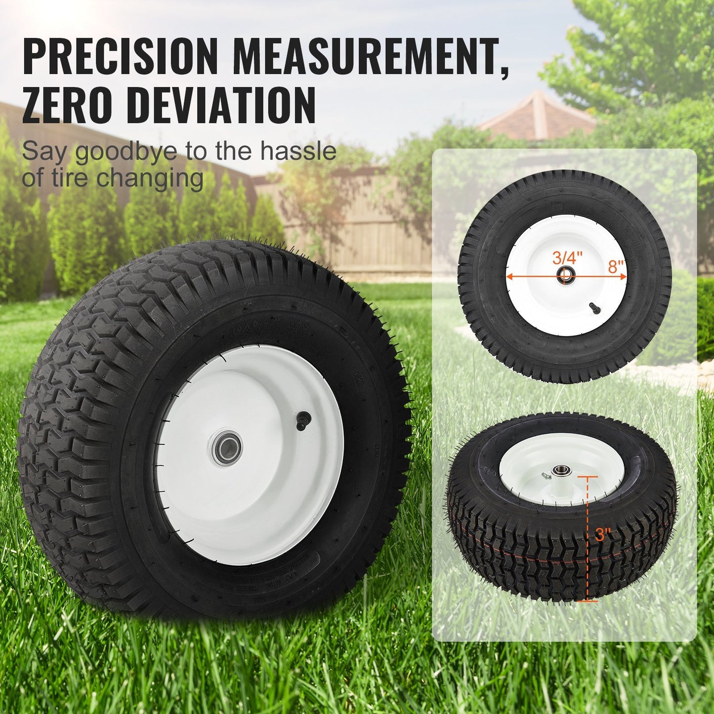 Lawn Mower Tires with Rim, 16x6.5-8" Tubeless Tractor Tires, 2-Pack Tire and Wheel Assembly, Turf Pneumatic Tires, 3" Offset Hub, 3/4" Bushing Size, 16 PCS Adapters for Riding Mower Lawn Tractor