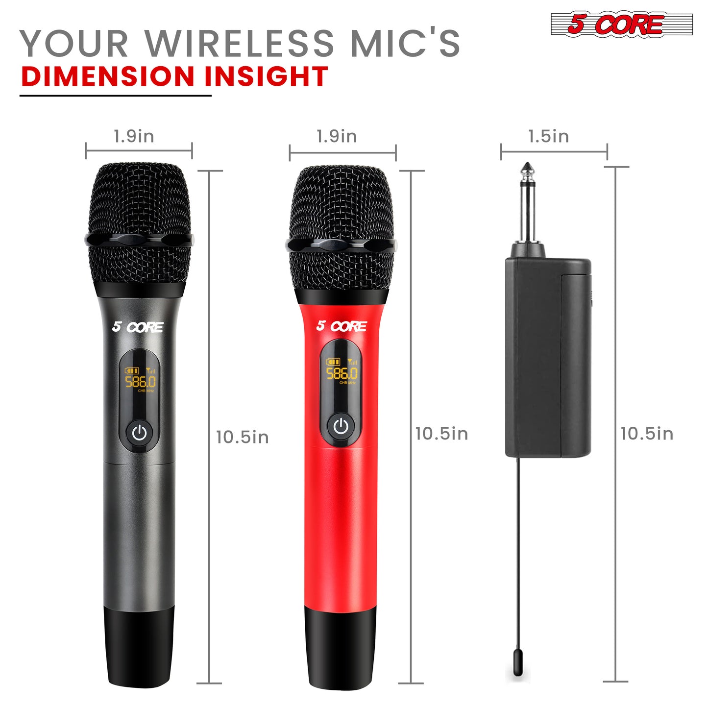 5 Core Wireless Microphones Pair UHF Professional Handheld Microfonos Inalambricos Dual Cordless Mic System for Karaoke Singing Wedding DJ Party Speech Church - WM UHF 02