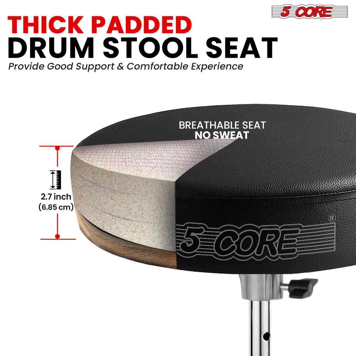 5 Core Drum Throne Padded Guitar Stool Height Adjustable Drummer Seat Music Chair for Adults And Kids - BLACK