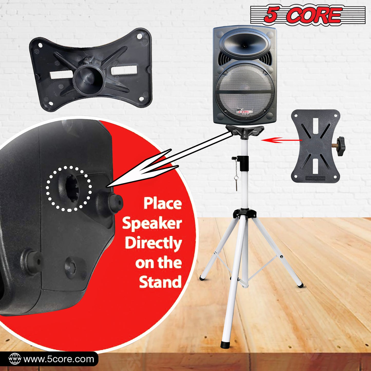 5 Core Speaker Stand Tripod Floor Tall Pair Adjustable Up to 72 Inch DJ Studio Monitor Stands Pole Mount  - SS ECO 2PK WoB