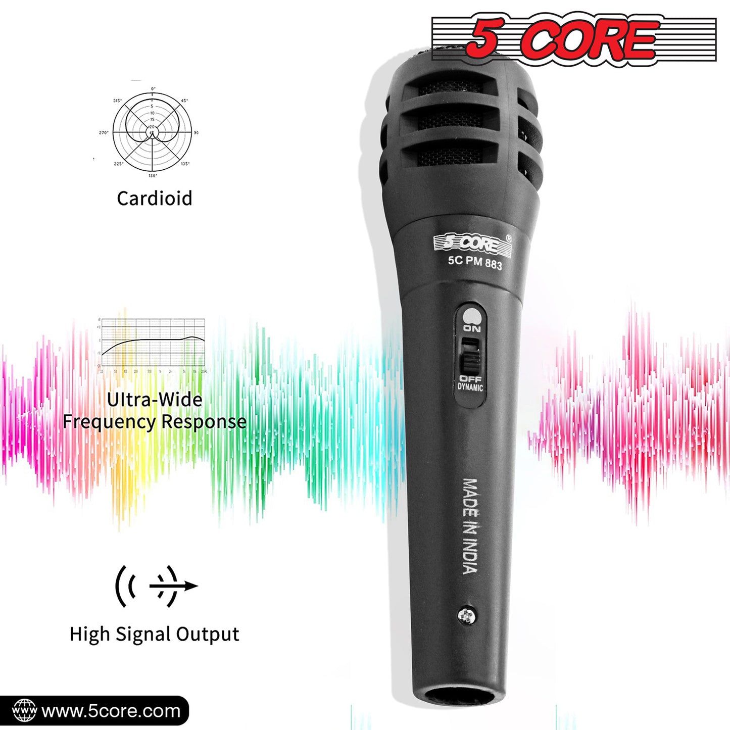 5 Core Microphone Pair XLR Dynamic Mic Karaoke Singing Handheld Microfono Wired Professional Unidirectional 1/4 Plug In Cord Connection for Vocal DJ Music - PM-883