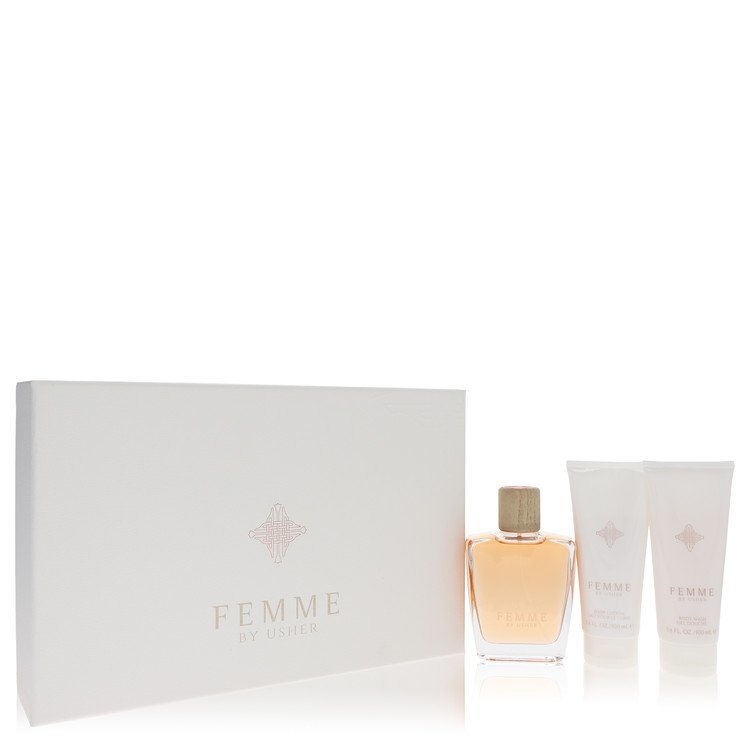 Usher Femme by Usher Gift Set - 3.4 oz Eau De Parfum Spray + 3.4 oz Body Lotion + 3.4 oz Shower Gel