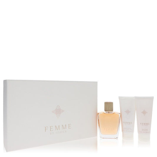 Usher Femme by Usher Gift Set - 3.4 oz Eau De Parfum Spray + 3.4 oz Body Lotion + 3.4 oz Shower Gel