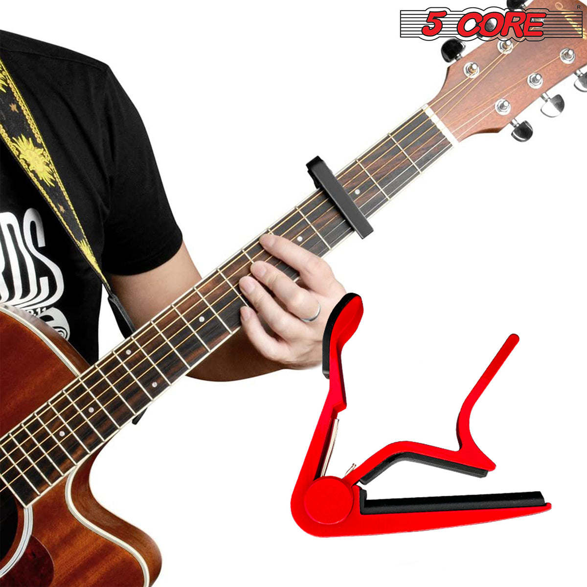 5 Core Capo Acoustic Electric Guitar 6 String Kapo Classic Clip For Banjo Mandolin Ukulele- CAPO RED