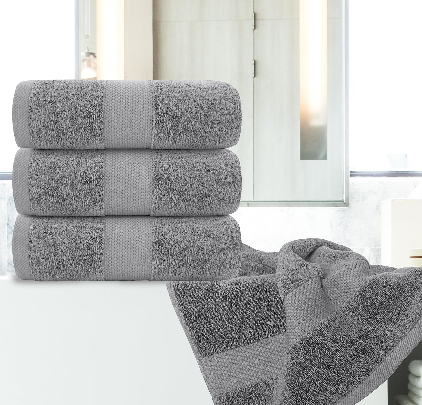 Luxury Bath Towels Set of 4 Large 700 GSM Cotton Ultra Soft Bath Towels 27x54 inch Highly Absorbent and Quick Dry Hotel Towels for Bathroom Luxury Plush Shower Towels Light Grey