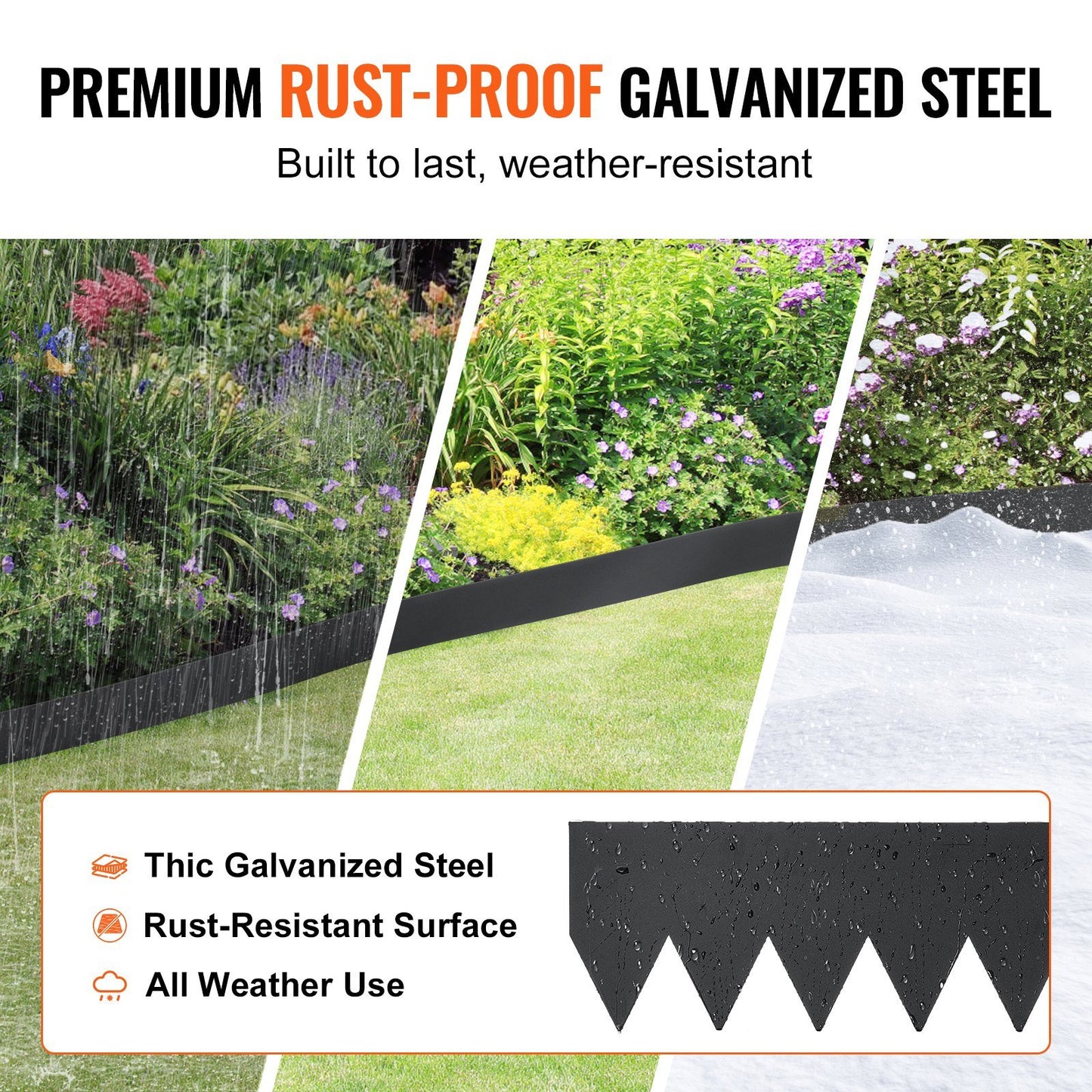 Steel Landscape Edging, 3-pack Steel Garden Edging Borders, 40" L x 6" H Strips, Hammer-in Edging Border with 5 Clips, Bendable Metal Landscape Edging for Yard, Garden, Lawn