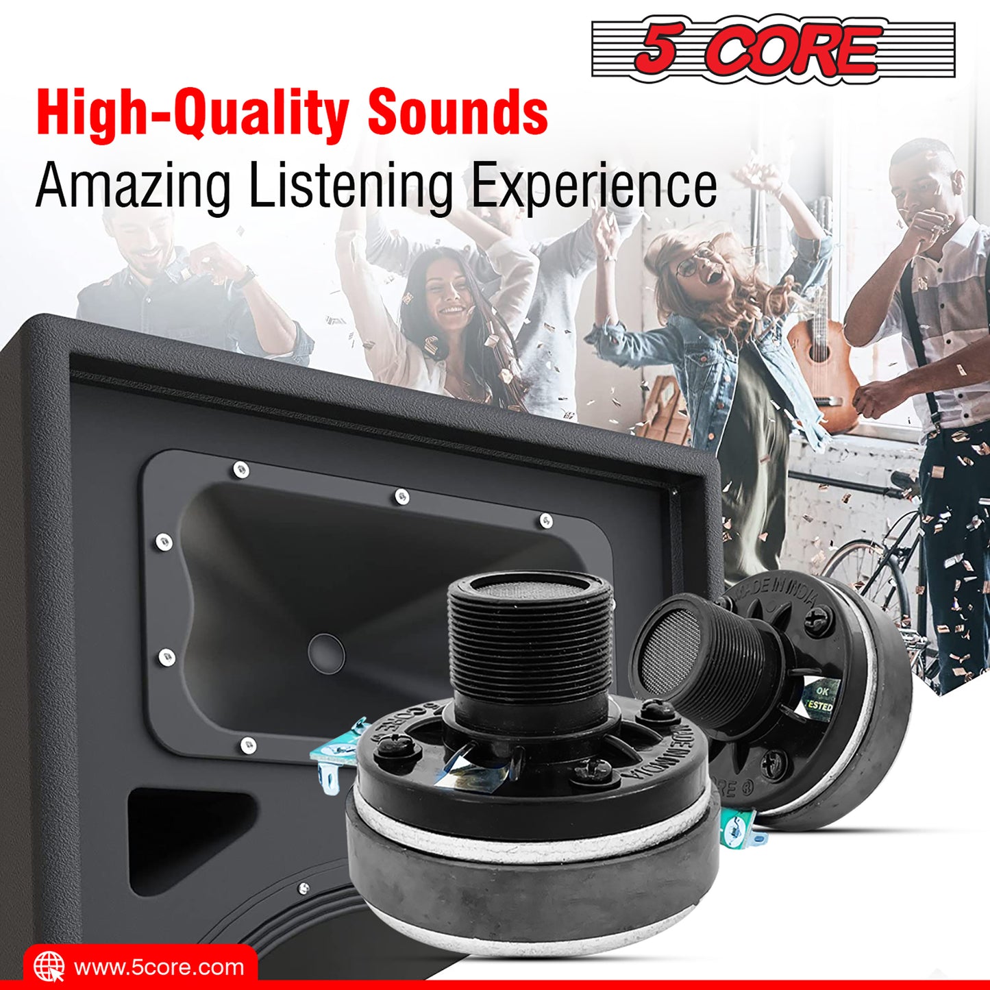 5 Core Compression Driver 1\" Exit Screw-On Horn 200W PMPO Tweeter Driver Unit High Frequency 8 Ohms 1\" Voice Coil 108dB Also-for Car Audio Speaker System 5C-D26