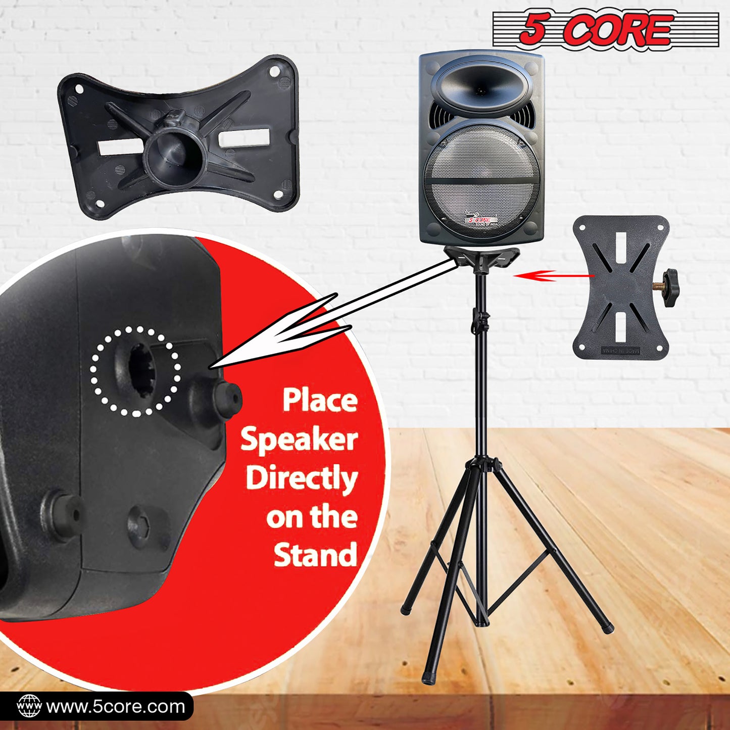 5 Core Speaker Stand Tripod Floor Heavy Duty Adjustable Up to 72 Inch DJ Studio Monitor Stands Pole Mount- SS HD 1PK BLK WOB