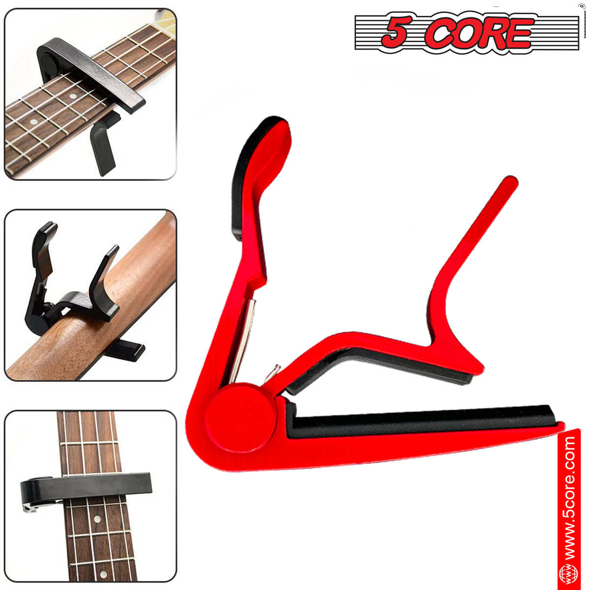 5 Core Capo Acoustic Electric Guitar 6 String Kapo Classic Clip For Banjo Mandolin Ukulele- CAPO RED