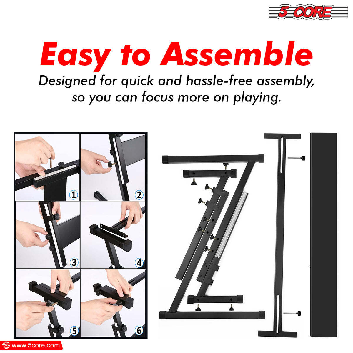 5 Core Keyboard Stand Z Style Adjustable Electric Piano Riser Foldable & Sturdy Lift Holder For 54 61 Keys Instruments - KS Z1 BLK