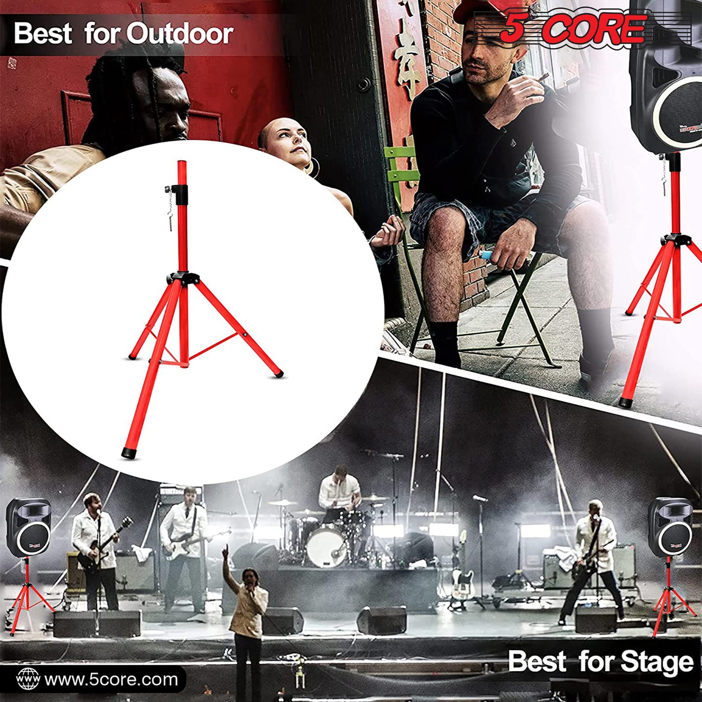 5 Core Speaker Stand Tripod Floor Tall Pair Adjustable Up to 72 Inch DJ Studio Monitor Stands Pole Mount  - SS ECO 2PK WoB