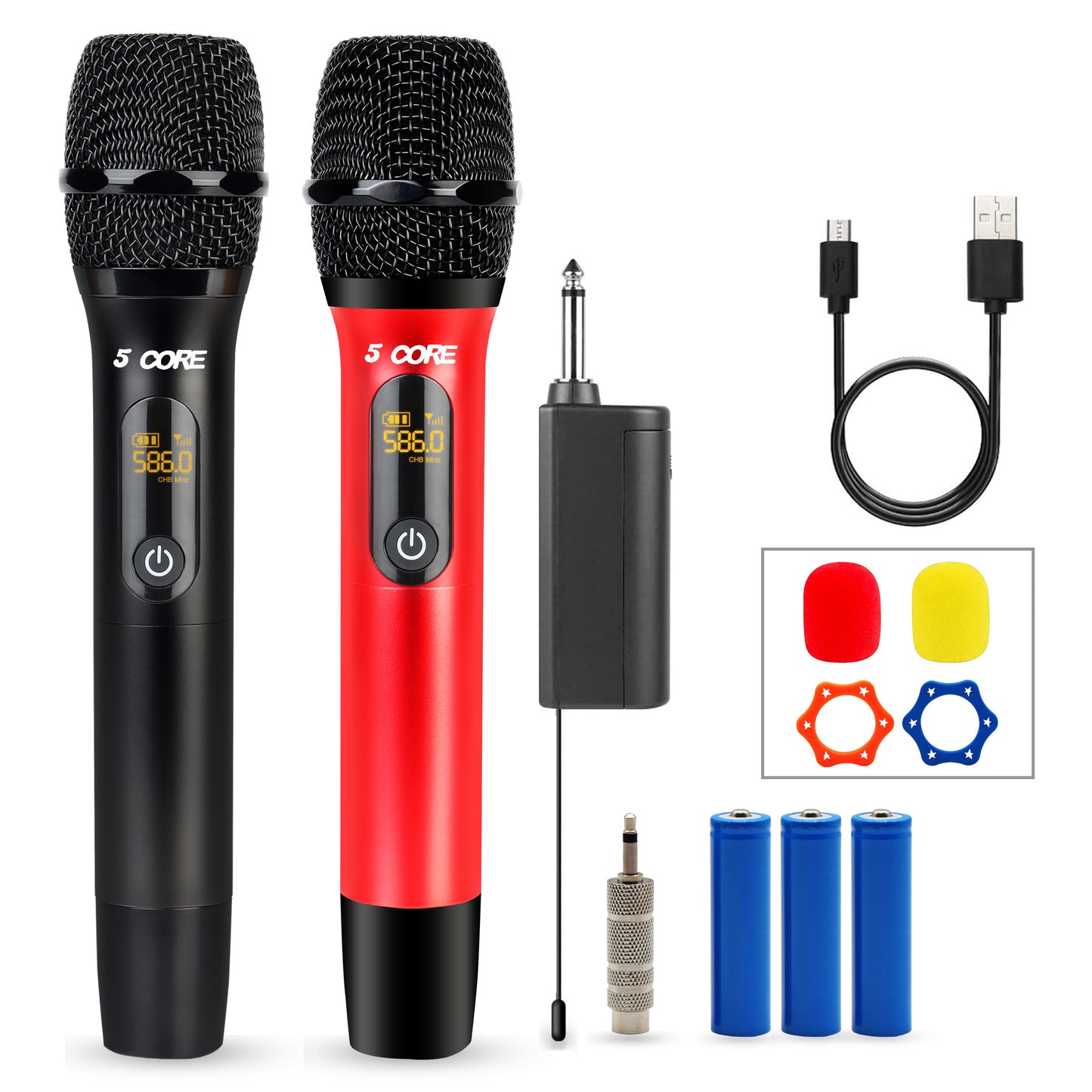 5 Core Wireless Microphones Pair UHF Professional Handheld Microfonos Inalambricos Dual Cordless Mic System for Karaoke Singing Wedding DJ Party Speech Church - WM UHF 02