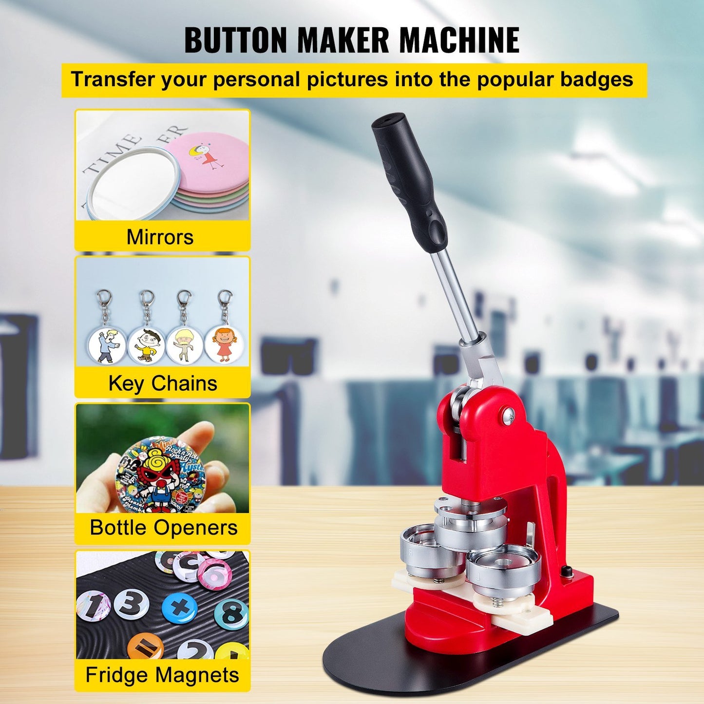 Button Maker 58mm Badge Maker Machine 2.28 inch Badge Punch Press Pin Button Maker with Free 500 Pcs Button Parts and Circle Cutter (500pcs,58mm 2-1/4")