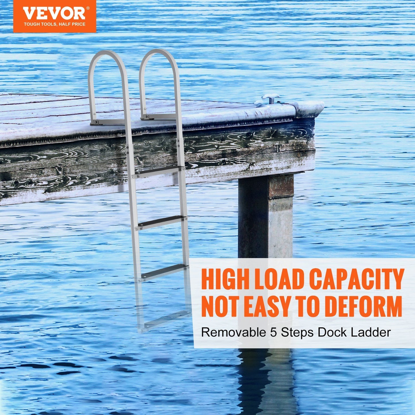 Dock Ladder, Removable 4 Steps, 500 lbs Load Capacity, Aluminum Alloy Pontoon Boat Ladder with 3.1'' Wide Step & Nonslip Rubber Mat, Easy to Install for Ship/Lake/Pool/Marine Boarding