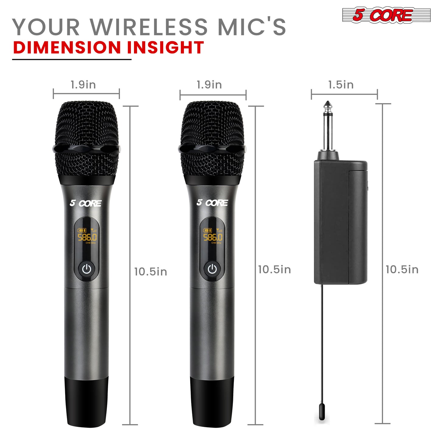 5 Core Wireless Microphones Pair UHF Professional Handheld Microfonos Inalambricos Dual Cordless Mic System for Karaoke Singing Wedding DJ Party Speech Church - WM UHF 02