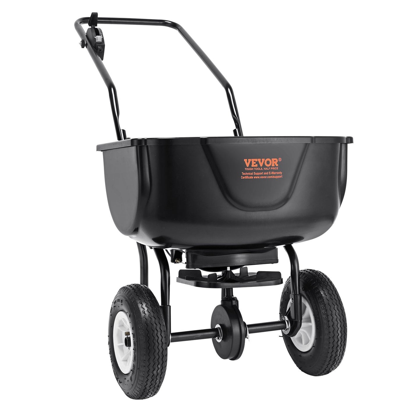 Broadcast Spreader, 60 LB Walk-Behind Turf Spreader with 8" Wheels, Steel Push Fertilizer Spreader, Garden Seeder, and Salt Spreader, Designed for Residential, Farm, and Tough Terrain, Black