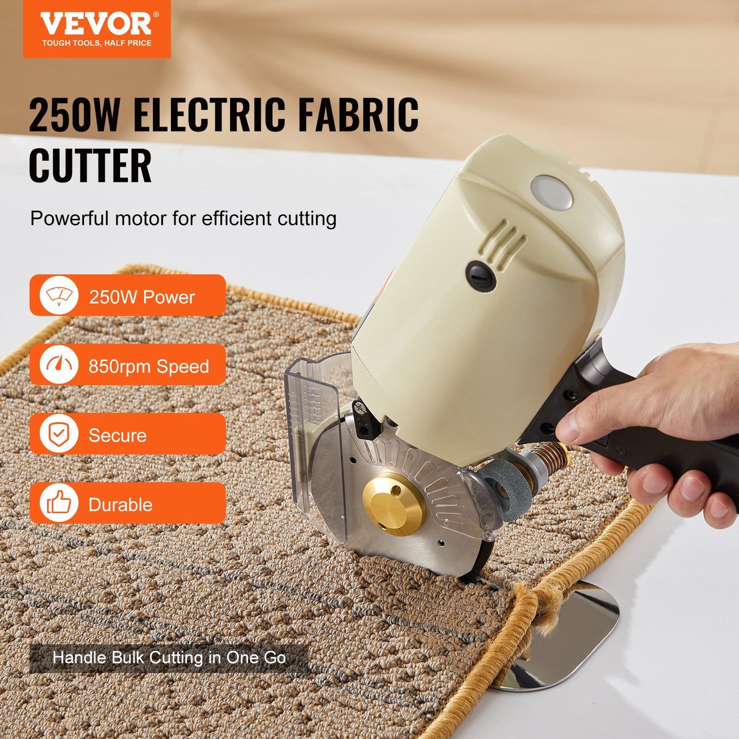 VEVOR Fabric Cutter, 250W Electric Rotary Fabric Cutting Machine, 1.1" Cutting Thickness, Octagonal Knife, with Replacement Blade and Sharpening Stones, for Multi-Layer Cloth Fabric Leather