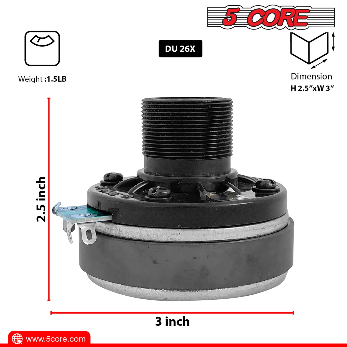 5 Core Compression Driver 1\" Exit Screw-On Horn 200W PMPO Tweeter Driver Unit High Frequency 8 Ohms 1\" Voice Coil 108dB Also-for Car Audio Speaker System 5C-D26