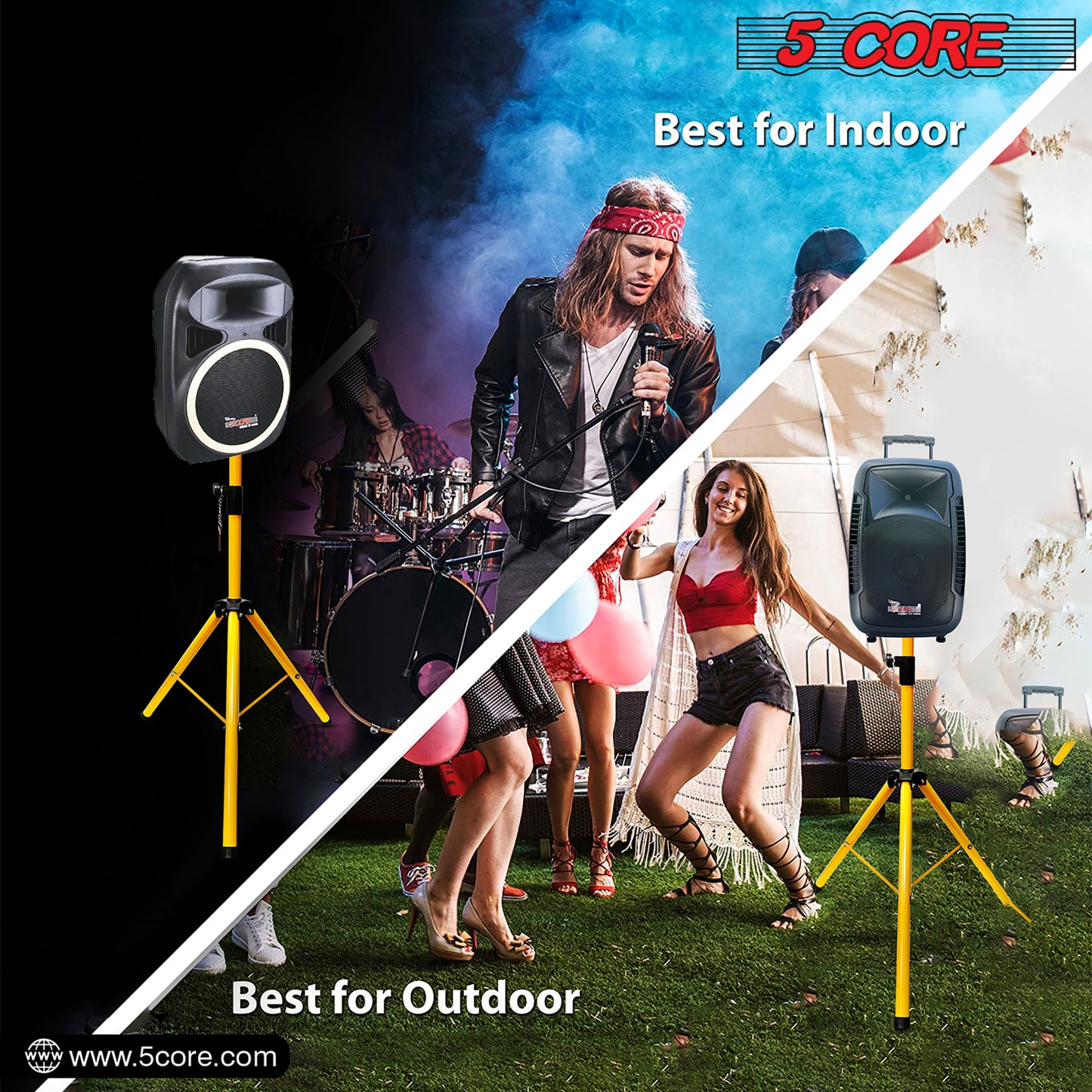 5 Core Speaker Stand Tripod Floor Tall Pair Adjustable Up to 72 Inch DJ Studio Monitor Stands Pole Mount  - SS ECO 2PK WoB