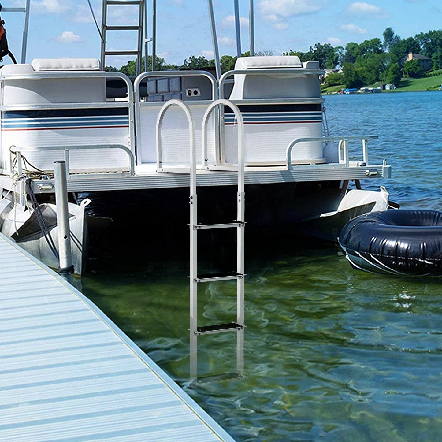 Dock Ladder, Removable 4 Steps, 500 lbs Load Capacity, Aluminum Alloy Pontoon Boat Ladder with 3.1'' Wide Step & Nonslip Rubber Mat, Easy to Install for Ship/Lake/Pool/Marine Boarding