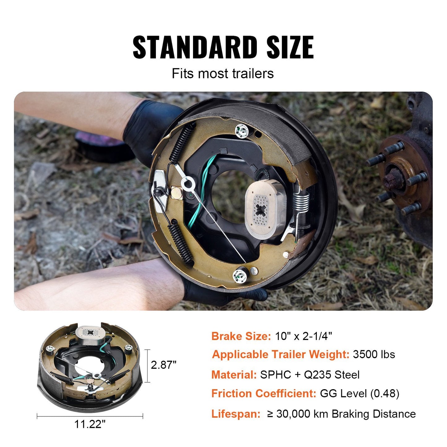 Electric Trailer Brake Assembly, 10" x 2-1/4", 2 Pairs Self-Adjusting Electric Brakes Kit for 3500 lbs Axle, 4-Hole Mounting, Backing Plates for Brake System Part Replacement (2 Right + 2 Left)