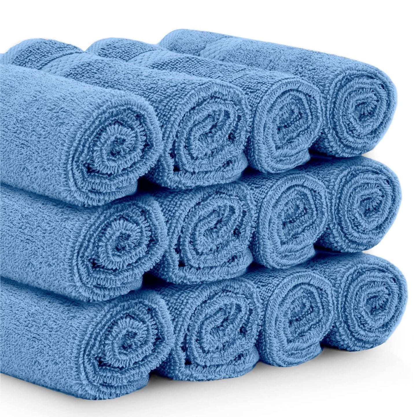 Luxury Cotton Washcloths Large Hotel Spa Bathroom Face Towel 12 Pack Light Blue