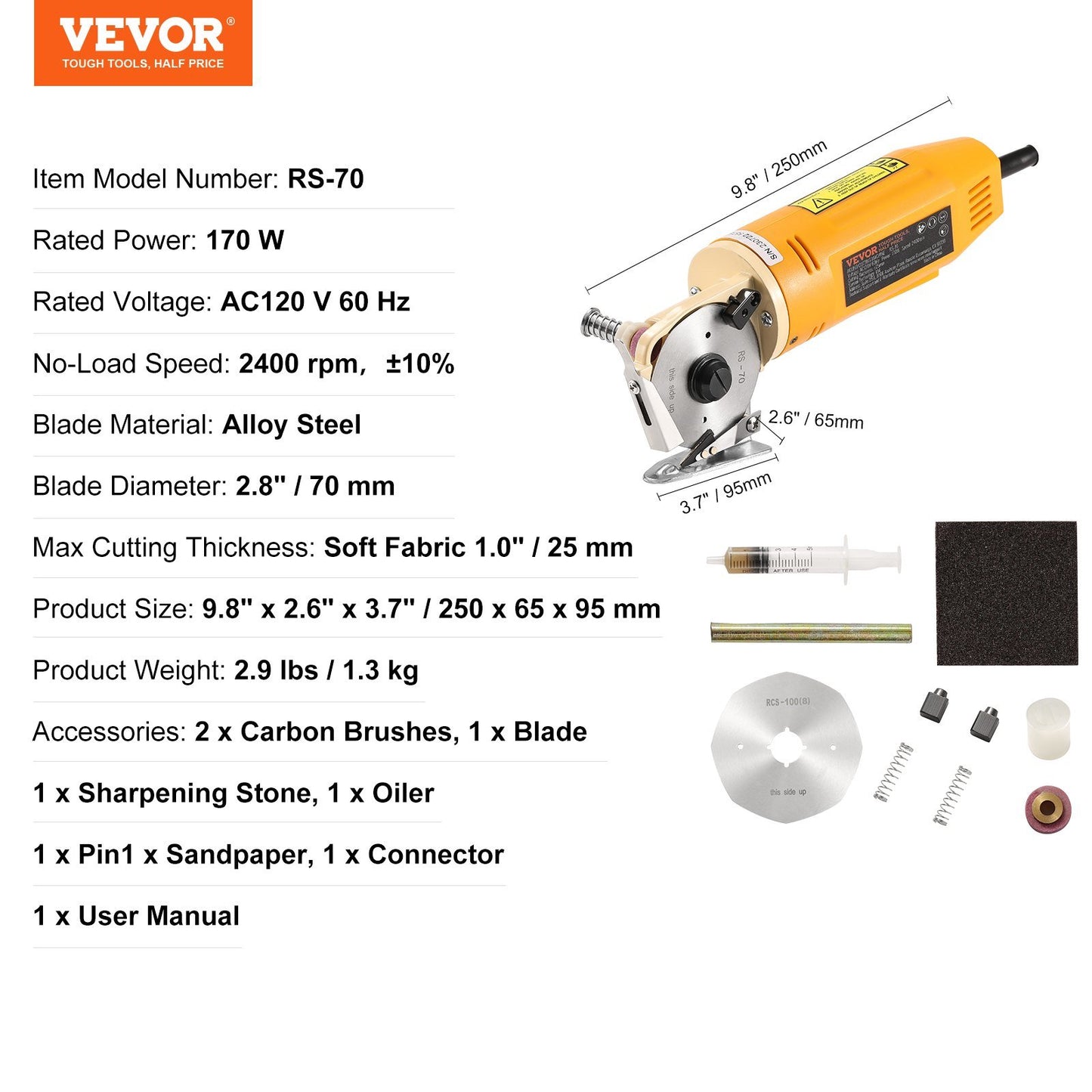 Fabric Cutter, 170W Electric Rotary Fabric Cutting Machine, 1" Cutting Thickness, Octagonal Knife, with Replacement Blade and Sharpening Stones, for Multi-Layer Cloth Fabric Leather