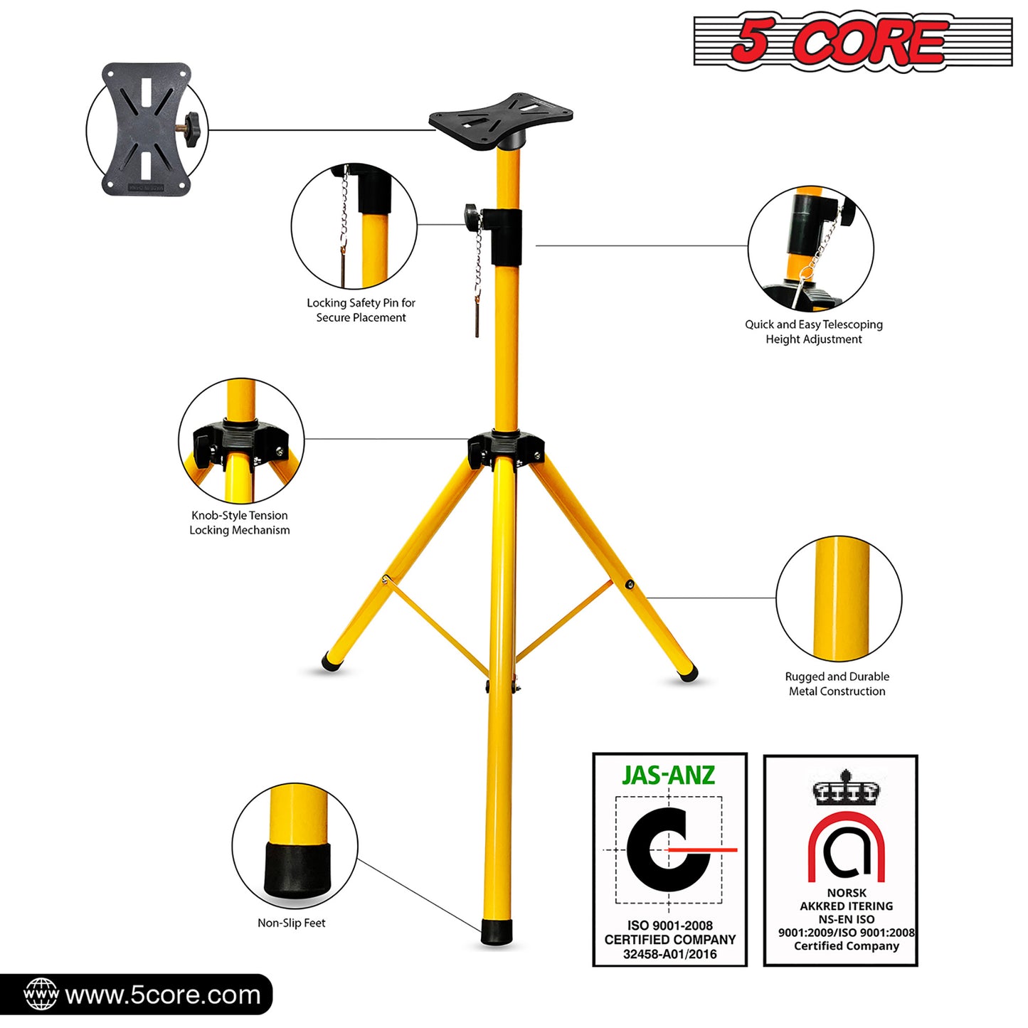 5 Core Speaker Stand Tripod Floor Tall Pair Adjustable Up to 72 Inch DJ Studio Monitor Stands Pole Mount  - SS ECO 2PK WoB