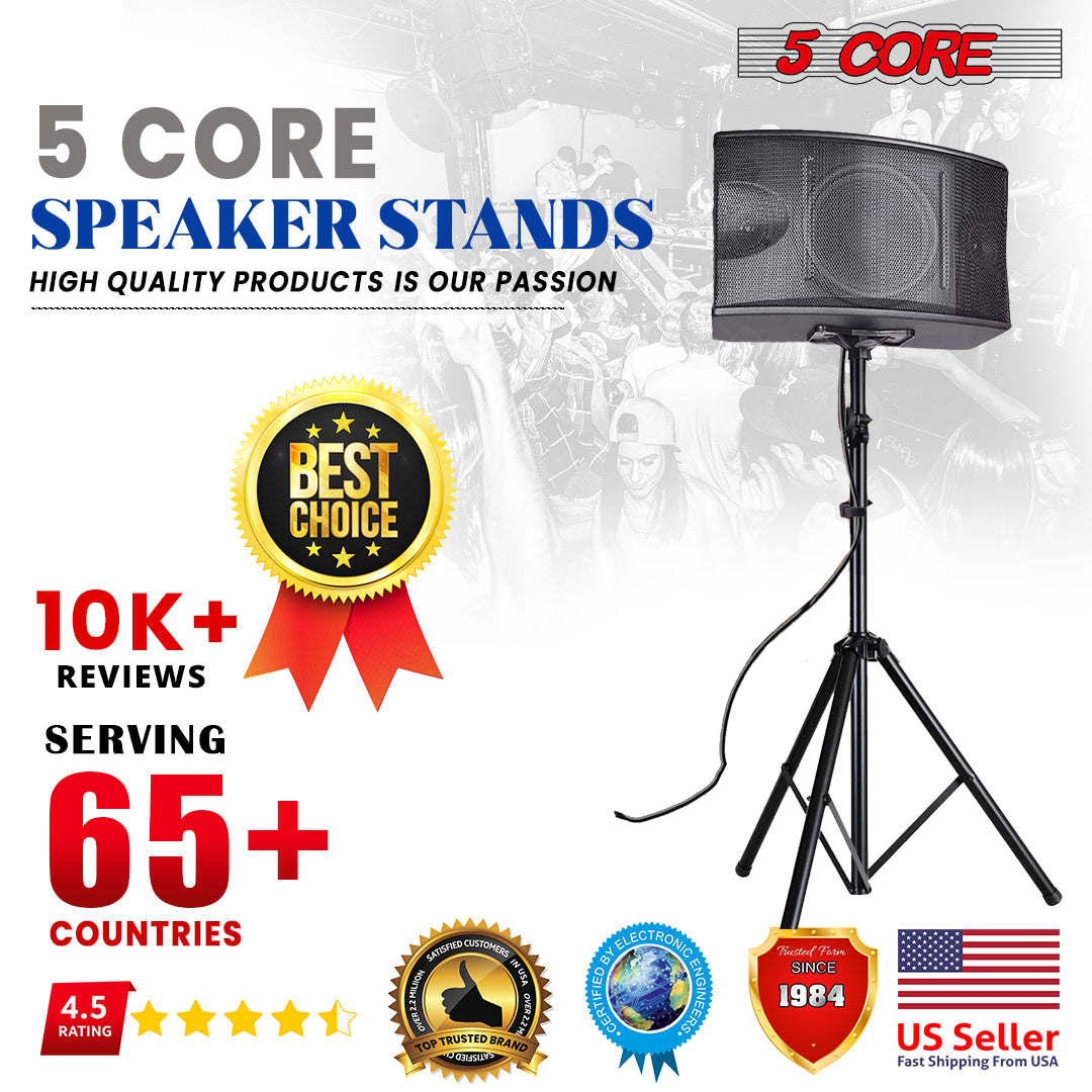 5 Core Speaker Stand Tripod Floor Heavy Duty Adjustable Up to 72 Inch DJ Studio Monitor Stands Pole Mount- SS HD 1PK BLK WOB