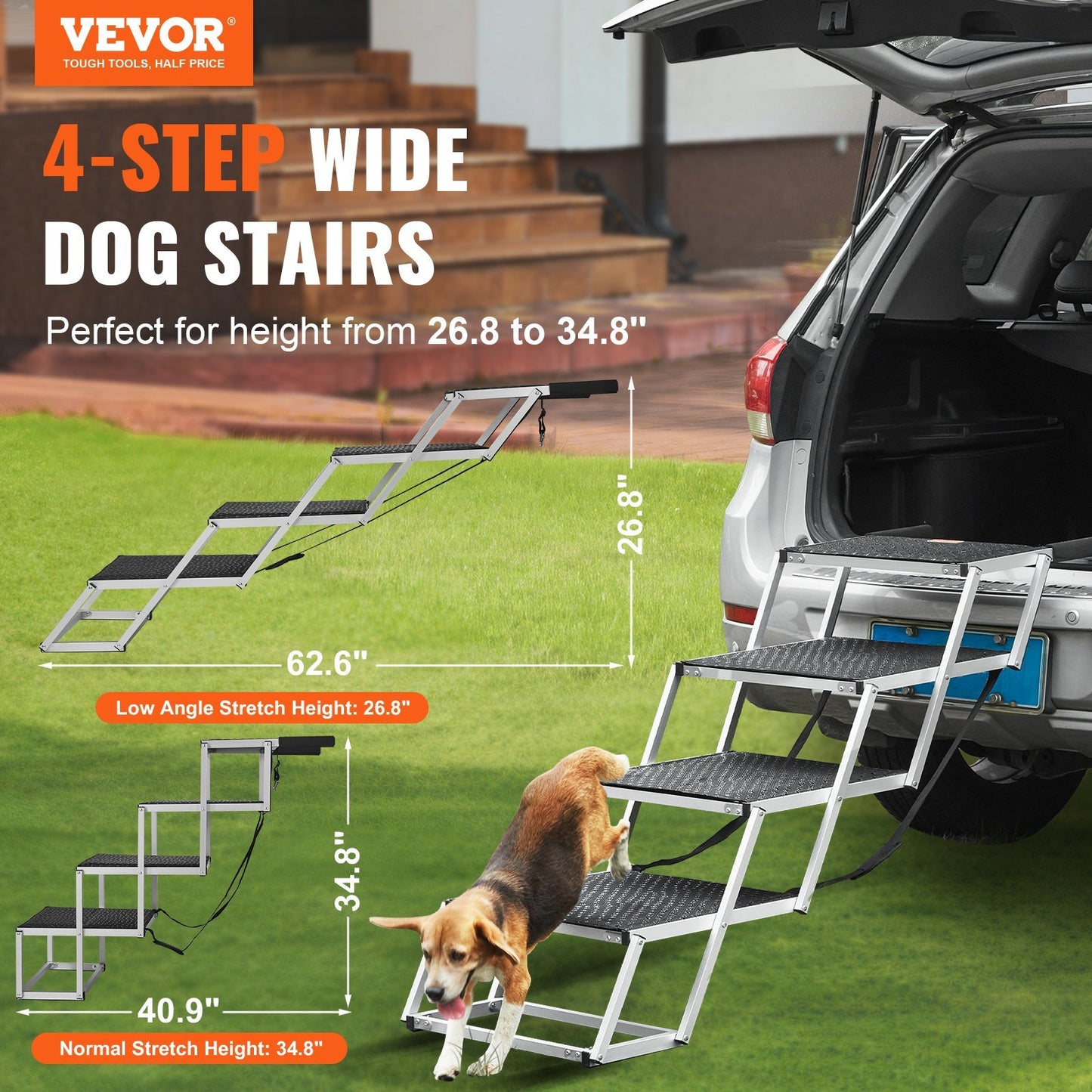 Dog Stair for Cars 4-step Folding Dog Steps Aluminum Loads up to 250 lbs