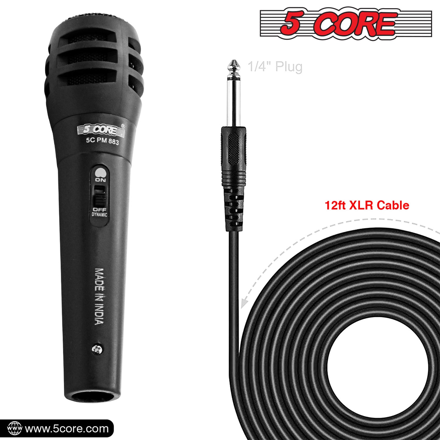 5 Core Microphone Pair XLR Dynamic Mic Karaoke Singing Handheld Microfono Wired Professional Unidirectional 1/4 Plug In Cord Connection for Vocal DJ Music - PM-883