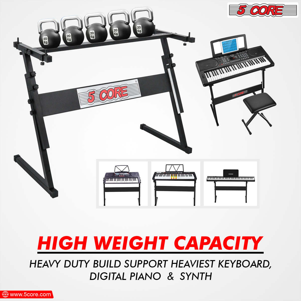 5 Core Keyboard Stand Z Style Adjustable Electric Piano Riser Foldable & Sturdy Lift Holder For 54 61 Keys Instruments - KS Z1 BLK