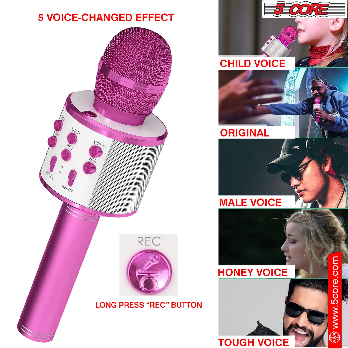 5 Core Karaoke Microphone Bluetooth Mic Portable Handheld Wireless Singing Machine Cordless Microfonos Inalambricos Professional for Adults Kids Toddler - WM SPK PINK