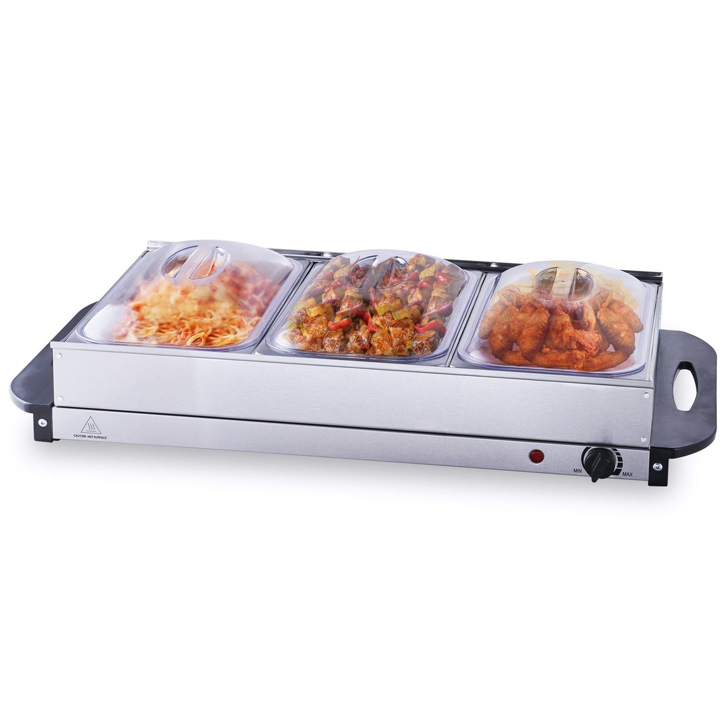 Electric Buffet Server & Food Warmer, 25.6" x 15" Portable Stainless Steel Chafing Dish Set with Temp Control & Oven-Safe Pan, Perfect for Catering, Parties, Events, Entertaining, Silver, ETL