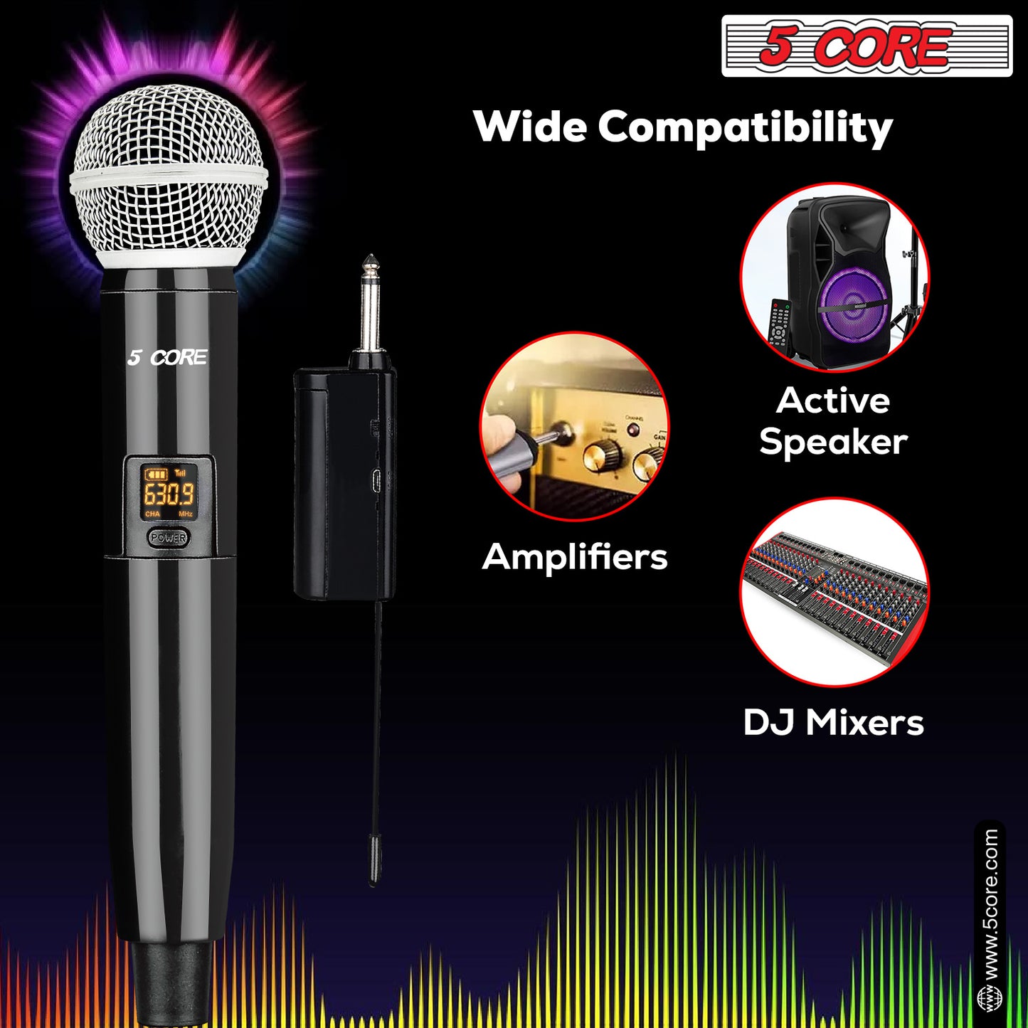 5 Core Wireless Microphone VHF Professional Handheld Microfonos Inalambricos Cordless Mic System Portable for Karaoke Singing Wedding DJ Party Speech Church - WM 1001