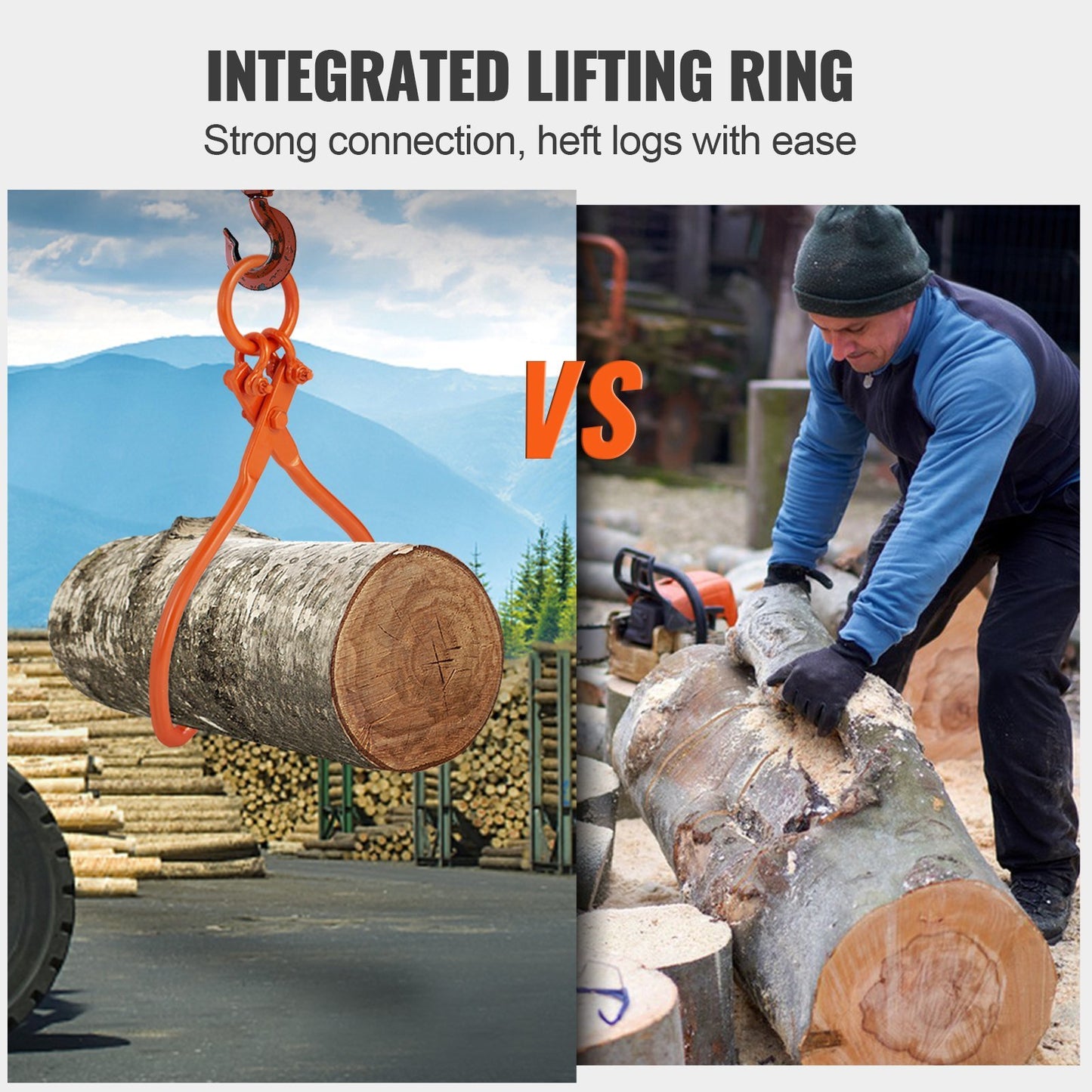 Log Skidding Tongs, 18 inch 2 Claw Log Lifting Tongs, Heavy Duty Steel Lumber Skidding Tongs, 772 lbs/350 kg Loading Capacity, Log Lifting, Handling, Dragging & Carrying Tool