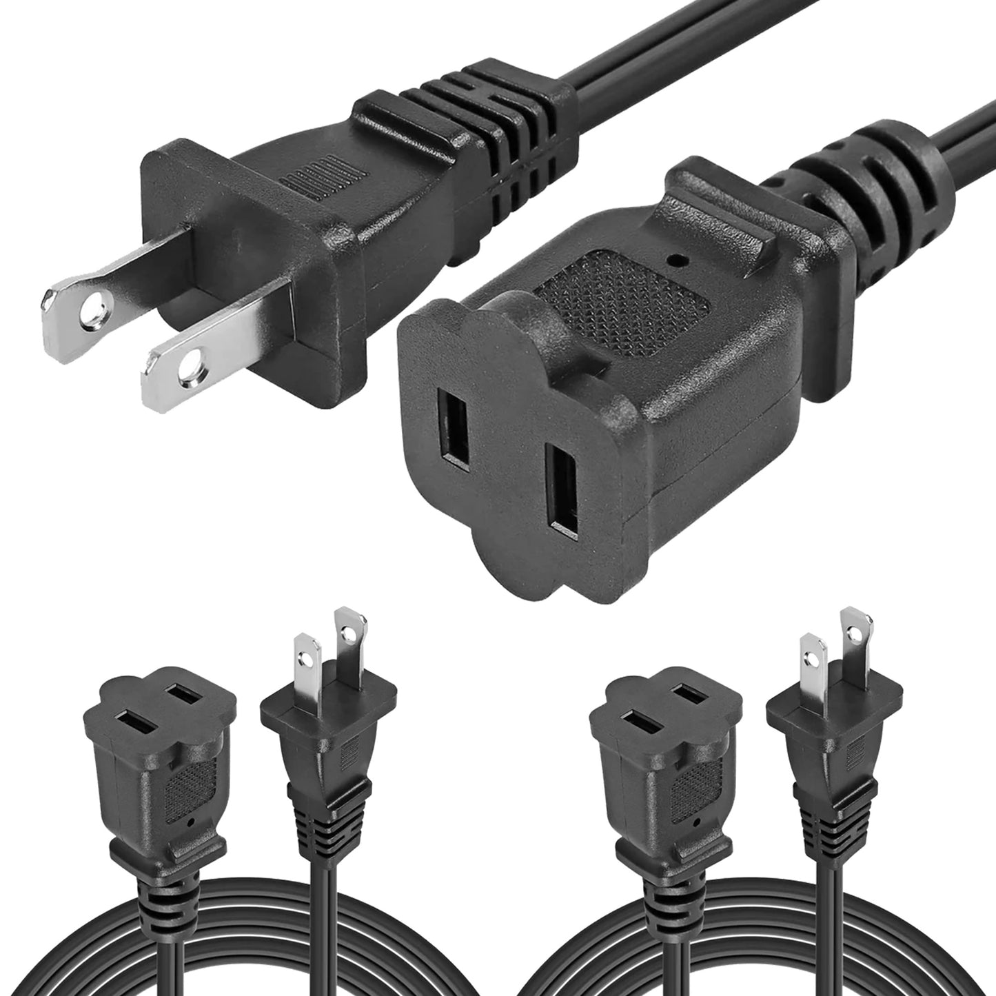 5 Core AC Power Cord 12 Ft • 2 Prong Extension Adapter • 16AWG/2C 125V 13A • US Polarized Male to Female Outlet Extension Cable Black- EXC BLK 12FT