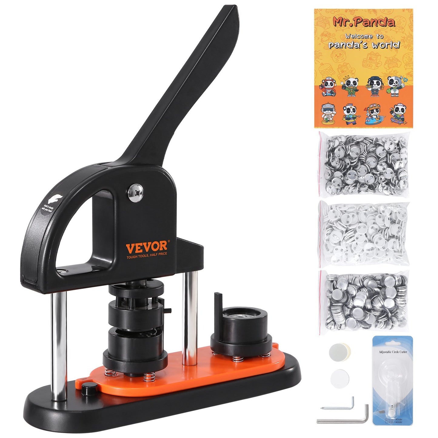 Button Maker Machine, 0.98 inch/25mm Pin Maker with 500pcs Button Parts, Button Maker with Panda Magic Book, Ergonomic Arc Handle Punch Press Kit, For Children DIY Gifts and Christmas