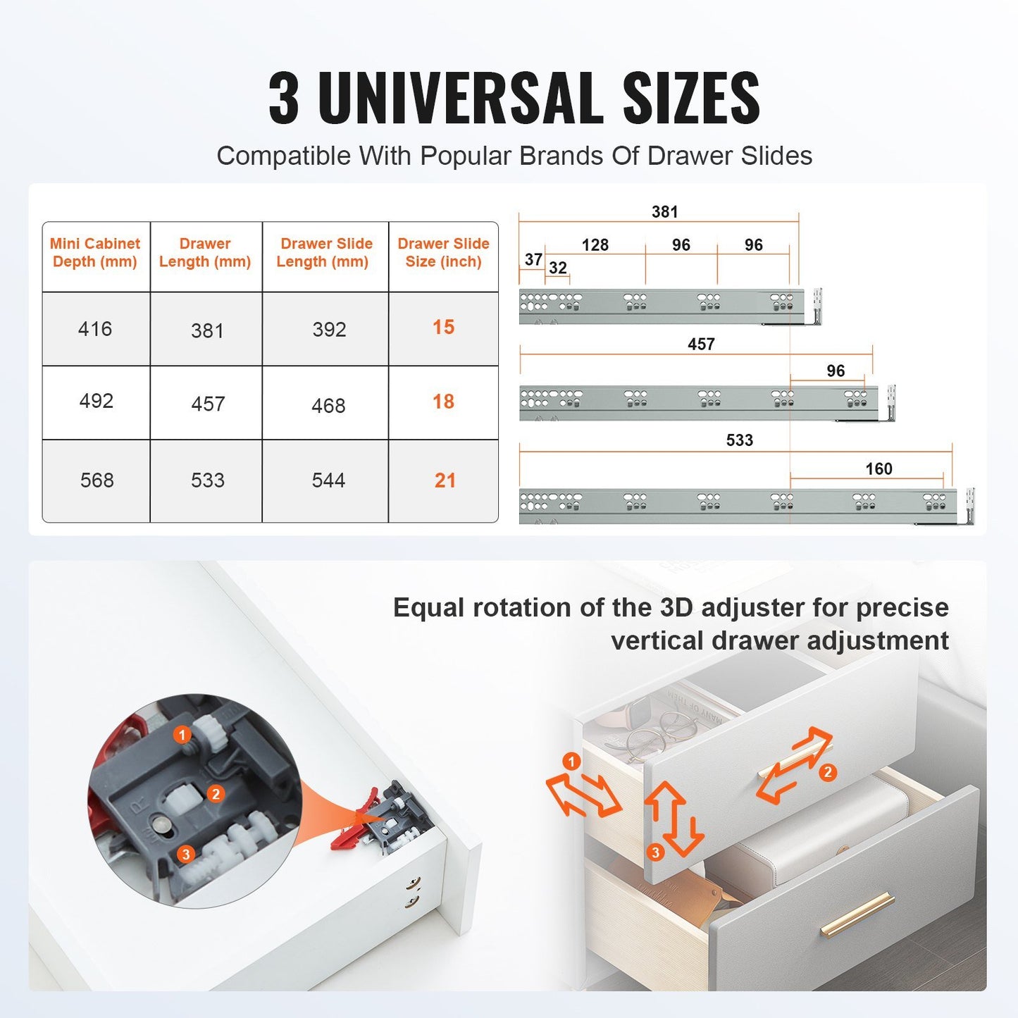 6 Pairs of 15 Inch Drawer Bottom Side Mount Rails, Heavy Duty Full Ball Bearing Extension Steel Track, Soft-Close Noiseless Guide Glides Cabinet Kitchen Runners with Locking Mechanism, 100 Lbs