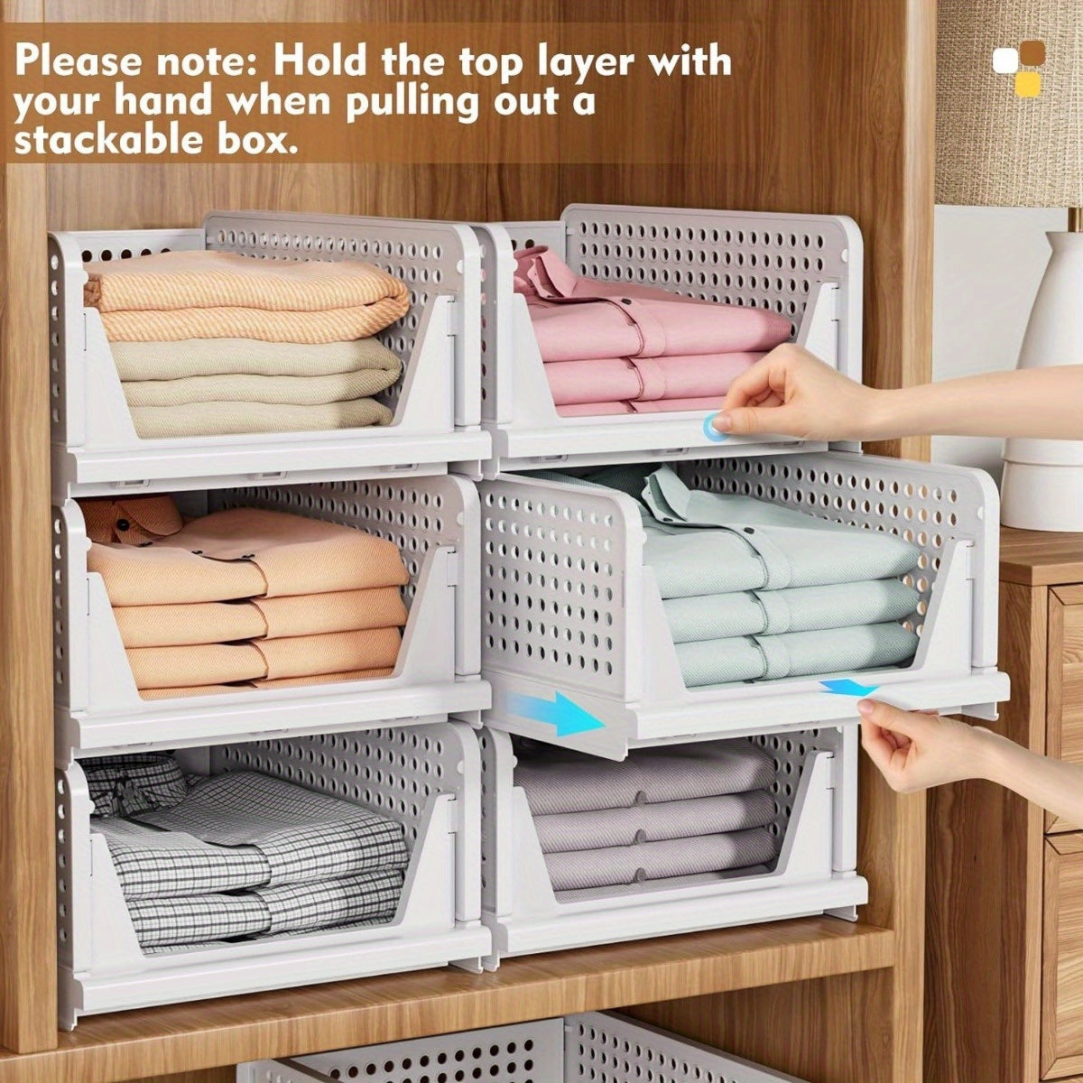 4/8/12/16 Pack Stackable Closet Storage Basket, Multifunctional & Foldable Closet Organizer for Bathroom Kitchen Laundry Room Wardrobe Storage, Space-Saving Clothes Storage Drawer Organizer, White