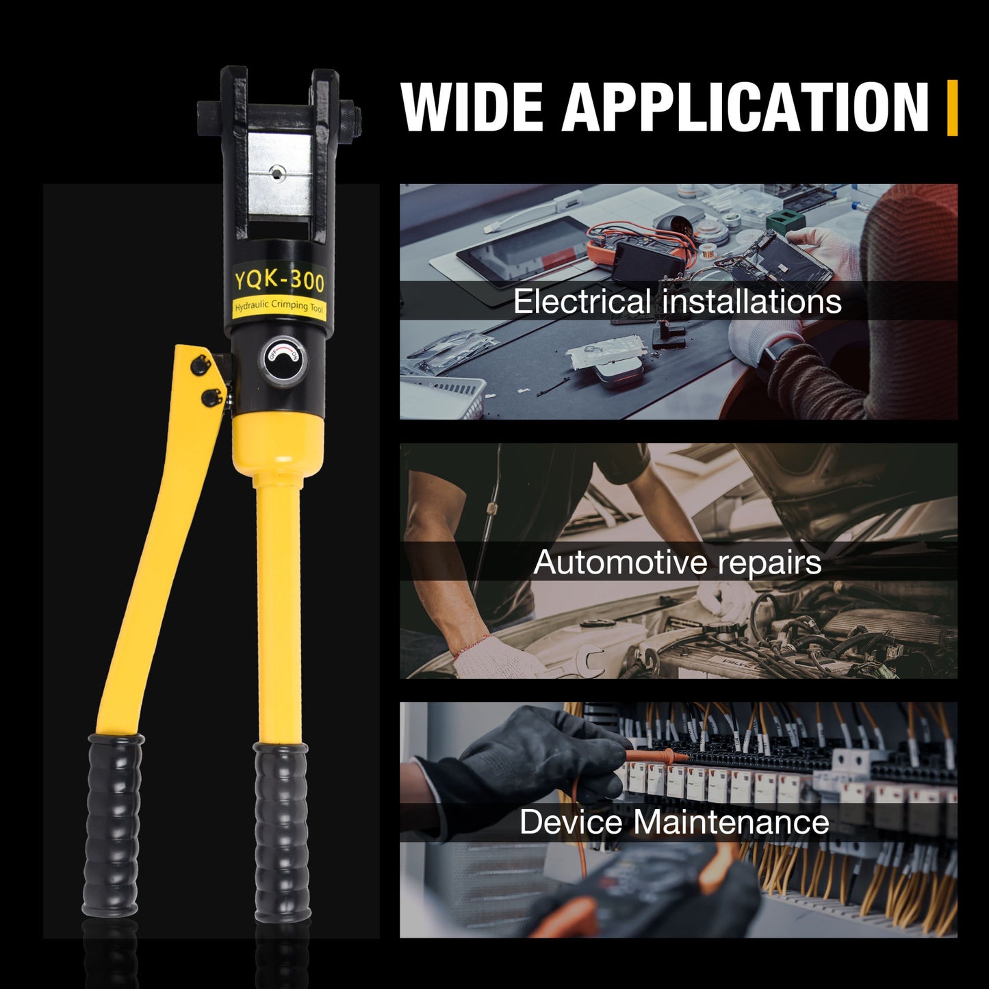 16T Hydraulic Crimping Tool 9 AWG to 600 MCM Battery Cable Crimping Tool 0.87 inch Stroke Hydraulic Lug Crimper Electrical Terminal Crimper with 13 Pairs of Dies