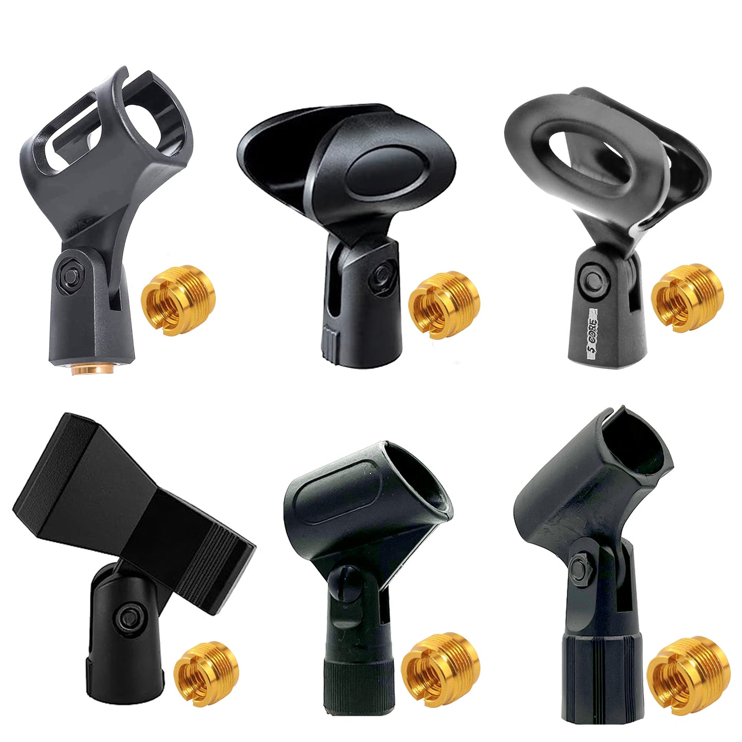 5 Core Microphone Clip Holder 6 Pieces Multi Pack with Screw Adapters 5/8 to 3/8 Inch - MC 123478 6PCS