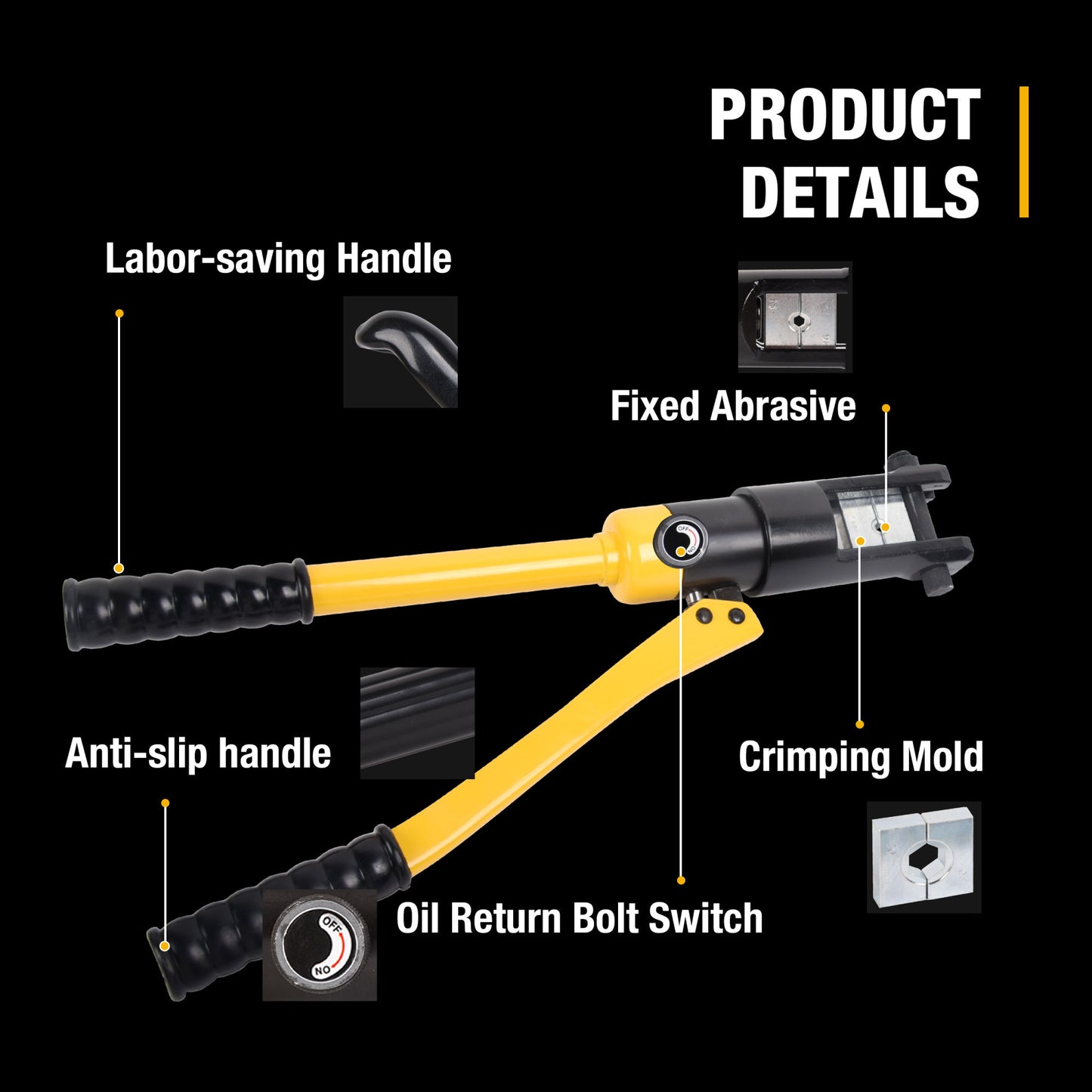 16T Hydraulic Crimping Tool 9 AWG to 600 MCM Battery Cable Crimping Tool 0.87 inch Stroke Hydraulic Lug Crimper Electrical Terminal Crimper with 13 Pairs of Dies