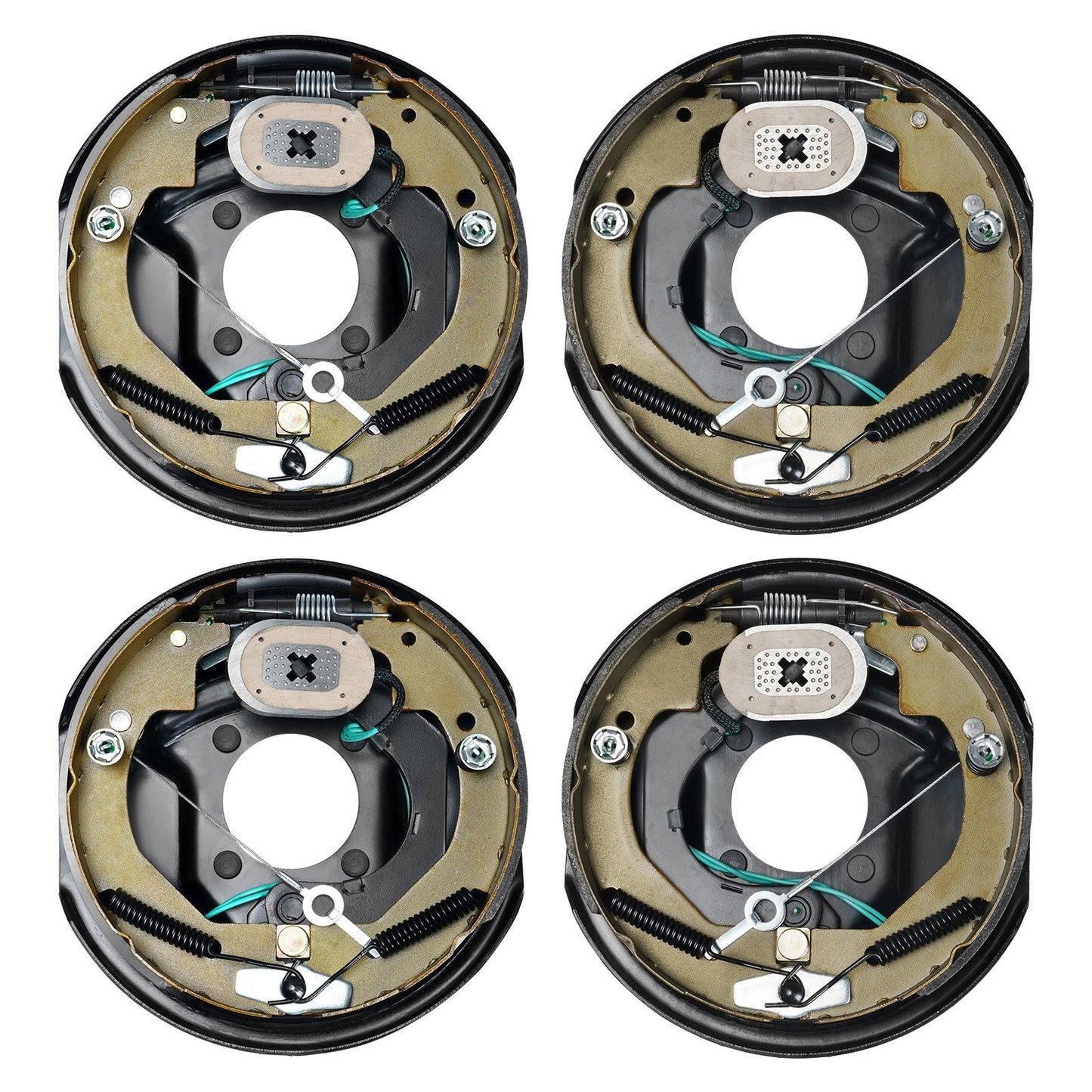 Electric Trailer Brake Assembly, 10" x 2-1/4", 2 Pairs Self-Adjusting Electric Brakes Kit for 3500 lbs Axle, 4-Hole Mounting, Backing Plates for Brake System Part Replacement (2 Right + 2 Left)