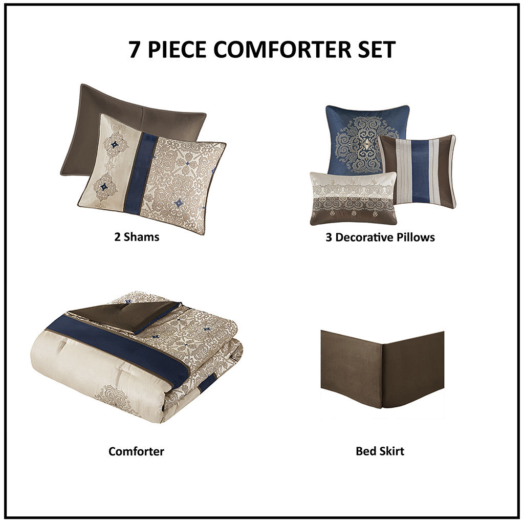 Comforter Set 7 Piece Jacquard Comforter Set with Throw Pillows