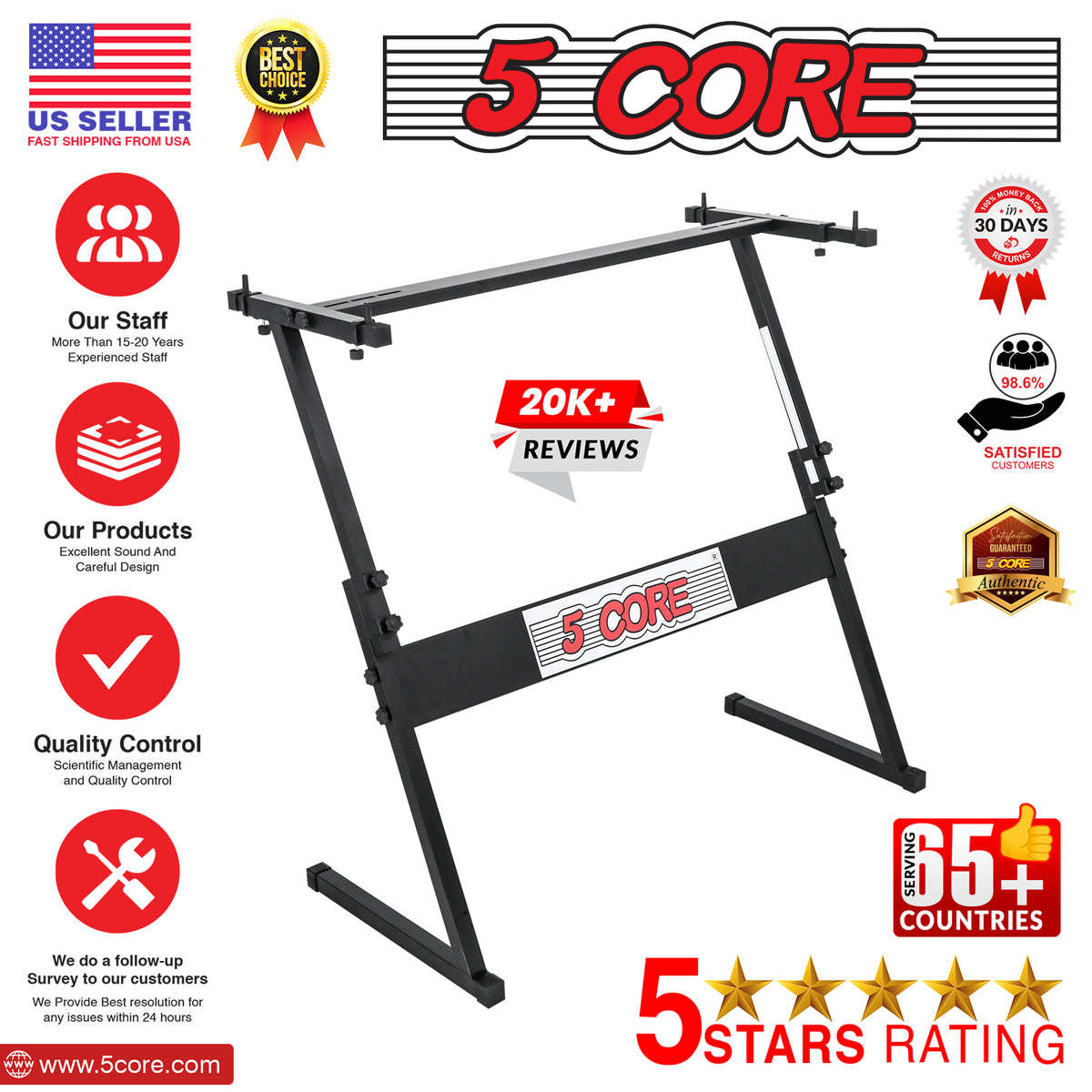 5 Core Keyboard Stand Z Style Adjustable Electric Piano Riser Foldable & Sturdy Lift Holder For 54 61 Keys Instruments - KS Z1 BLK