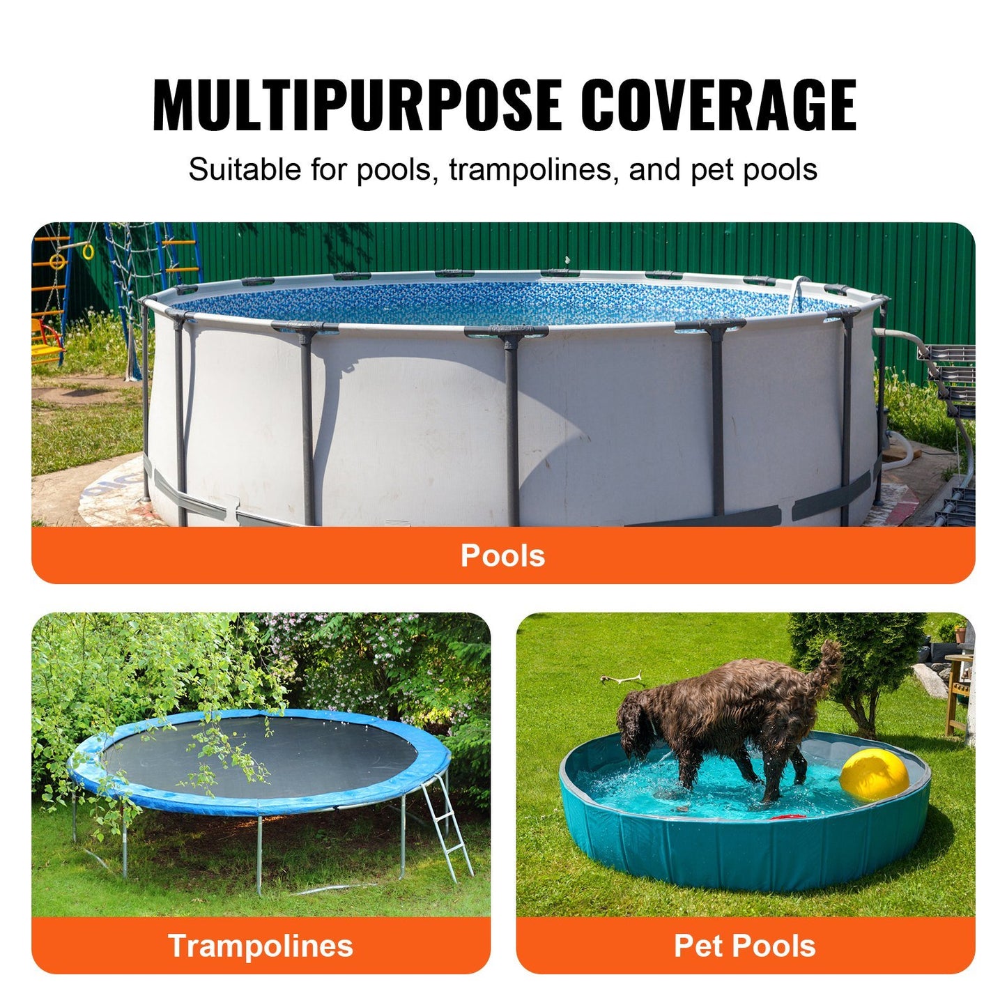 15 Ft Round Pool Cover, Solar Covers for Above Ground Pools, Safety Pool Cover with Drawstring Design, PVC Summer Pool Cover, Waterproof and Dustproof, Black