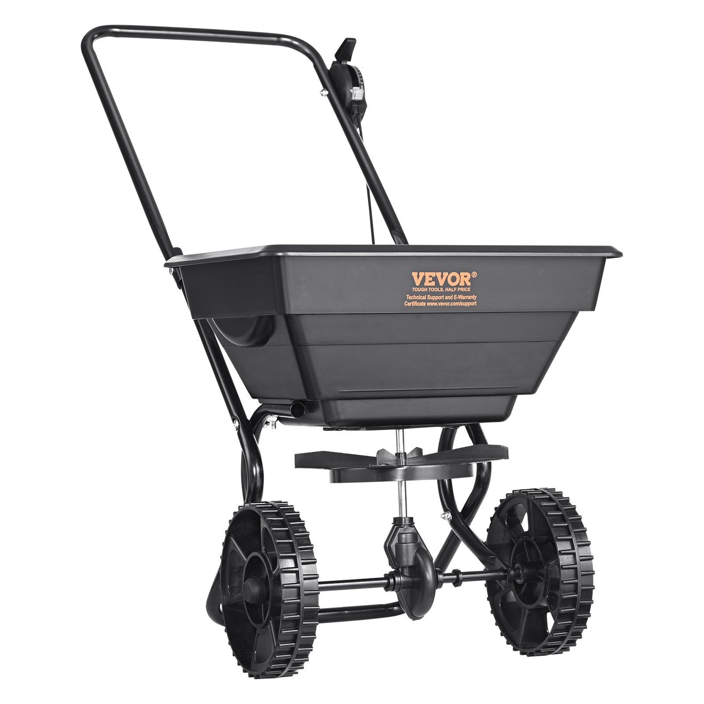 Broadcast Spreader, 25 LB Walk-Behind Turf Spreader with 8" Wheels, Steel Push Fertilizer Spreader, Garden Seeder, and Salt Spreader, Designed for Residential, Farm, and Tough Terrain, Black