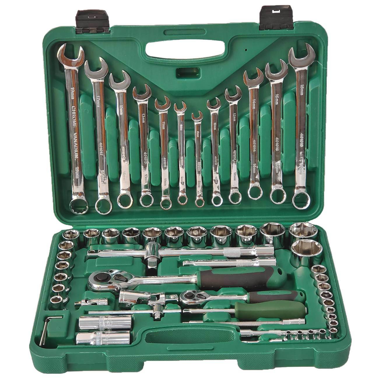 61-Piece Mechanics Tool Set, 1/2" & 1/4" Socket Tool Set - Including Ratchet Set Metric Drive Socket Wrenches Set, for Auto Repair Machine Repair