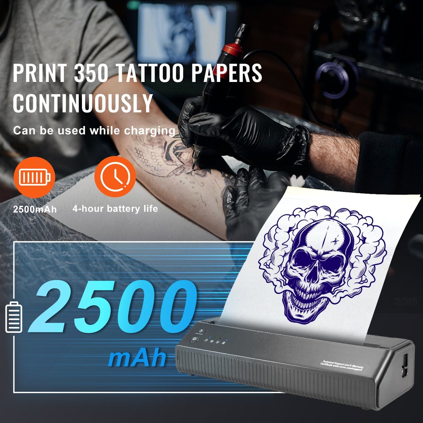 Tattoo Stencil Printer, Wireless Bluetooth Tattoo Printer Transfer Stencil Machine with 10Pcs Transfer Paper, Compatible for iOS&Android Phone, iPad&PC (with Storage Bag)